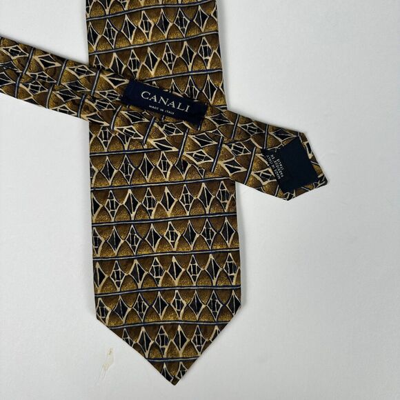 CANALI Gold Brown Geometric 100% Silk Mens Luxury Tie - 3.75W 56L - Picture 6 of 9